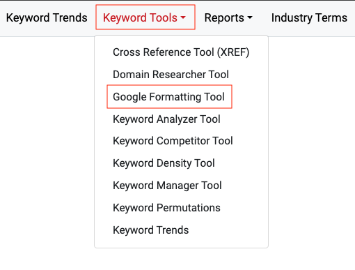 Keyword Tools Menu